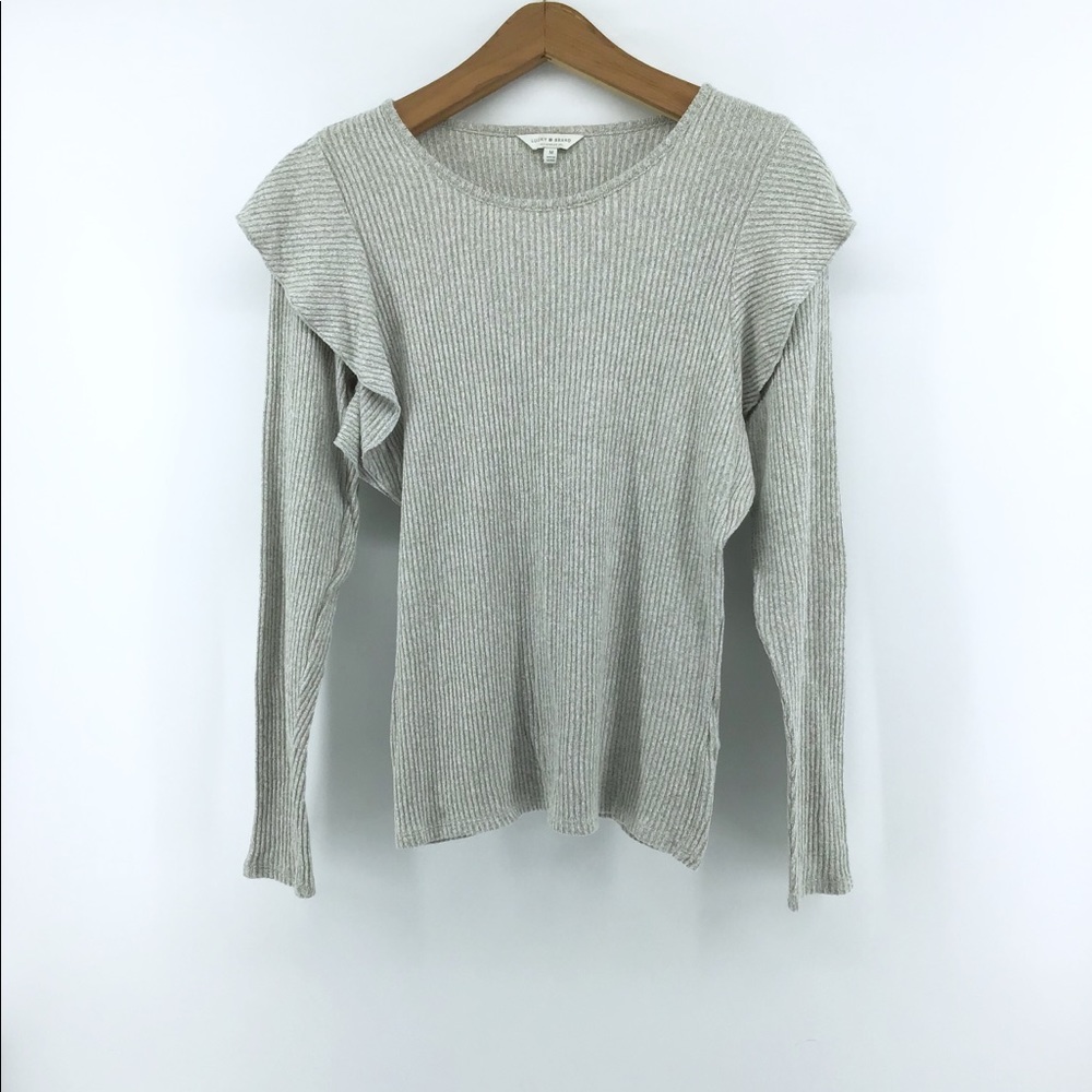 Lucky Brand Ruffle Shoulder Ribbed Long Sleeve Top